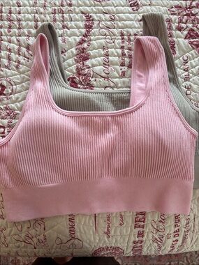 NWT Yogalicious Veyra Ribbed Seamless Sport Bra Duo - Pink and Mocha SZ XL